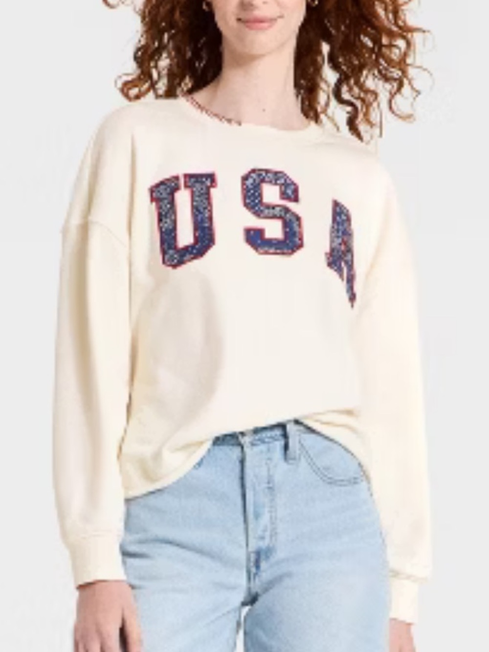 Universal Thread Cream Crewneck Sweatshirt with USA Appliqué NWT 4
